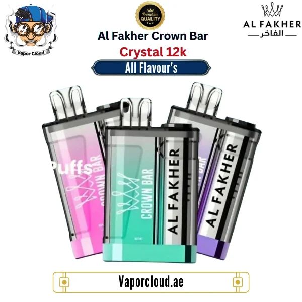 Al Fakher Crown Bar Crystal 9000 Puffs Disposable Vape – Sleek and powerful vape with crystal-clear design, available in Vape Shops in Dubai, Abu Dhabi, Sharjah, and Ajman with fast Home Delivery across UAE