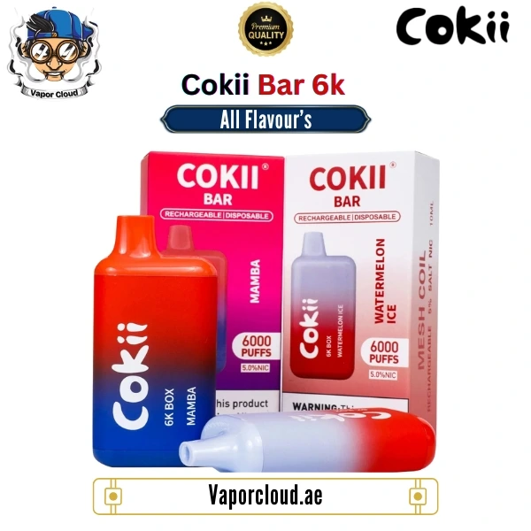 Buy COKII BAR 6000 in UAE – Long-lasting disposable vape with rich flavors and smooth draw, available in Vape Shops in Dubai Mall, Abu Dhabi, and Sharjah with same-day delivery.