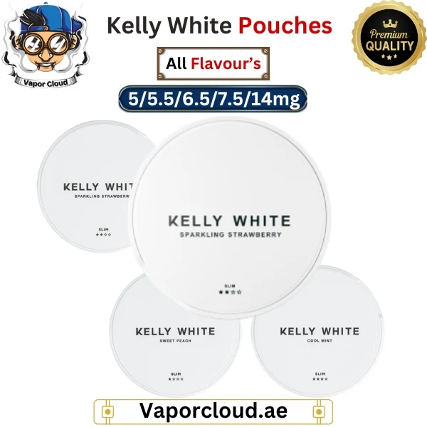 Kelly White nicotine pouch can – premium, tobacco-free nicotine with delivery across all cities in the UAE.