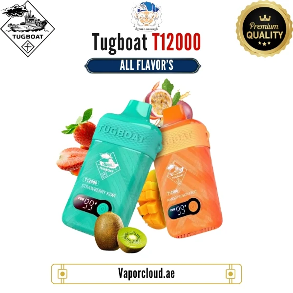 Tugboat T12000 12000 Puffs Disposable Vape – High-performance vape with dual mesh coil and LED screen, available in Vape Shops in Dubai, Abu Dhabi, Sharjah, and Ajman with fast Home Delivery across UAE