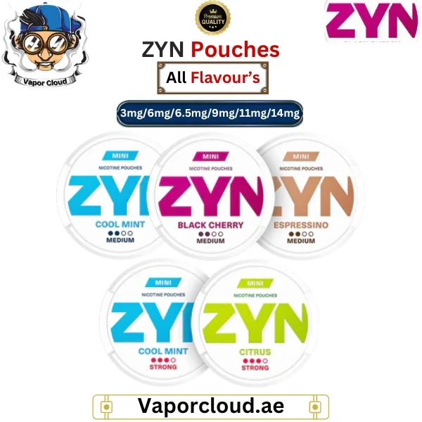 ZYN Cool Mint nicotine pouches – tobacco-free, smoke-free alternative for discreet nicotine use in UAE. Assorted ZYN nicotine pouches – Cool Mint, Citrus, and Coffee flavors for a refreshing, tobacco-free experience.